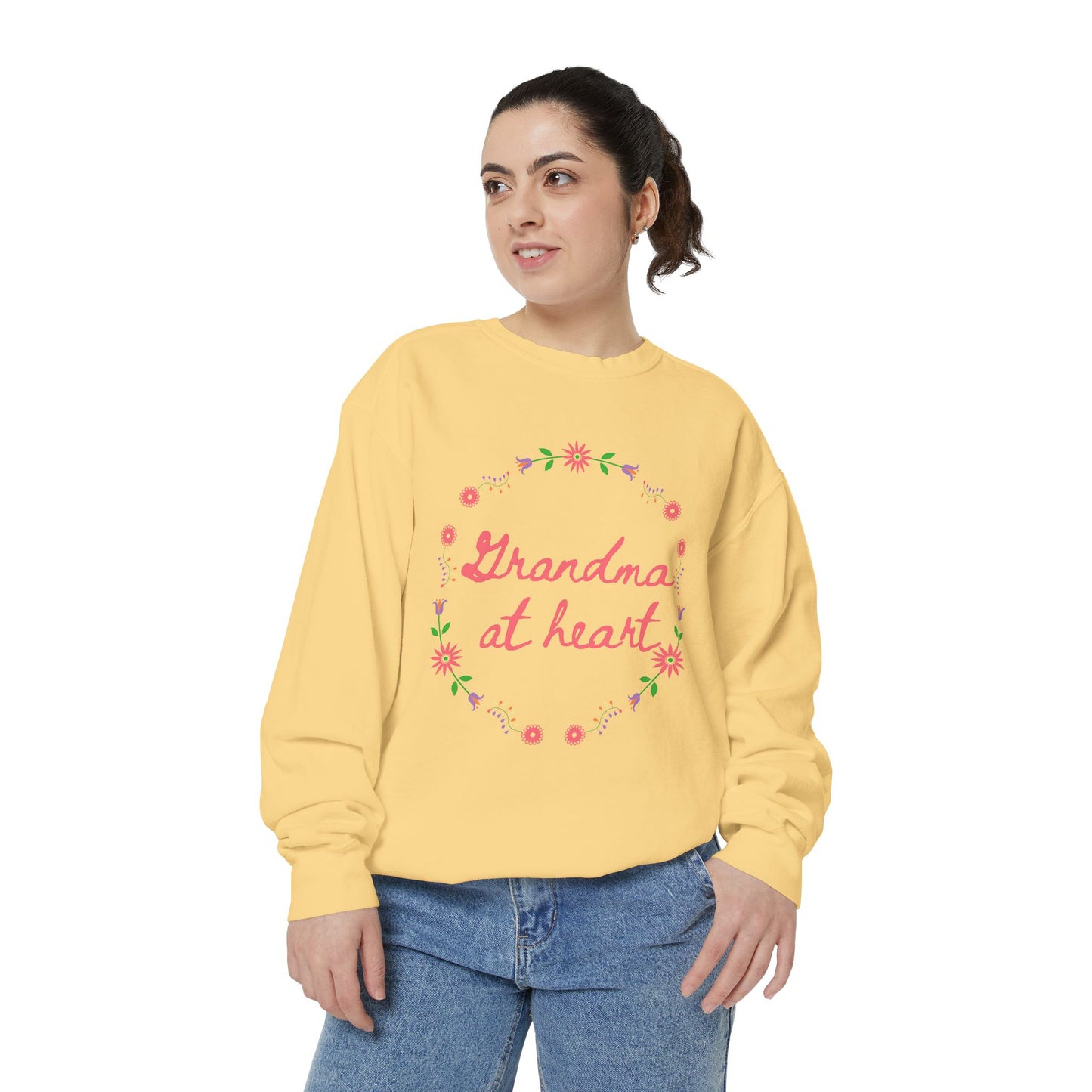 Grandma at Heart Sweatshirt, Cozy Gift for Grandma, Mother's Day Sweatshirt, Floral Design Pullover, Perfect for Warmth and Love