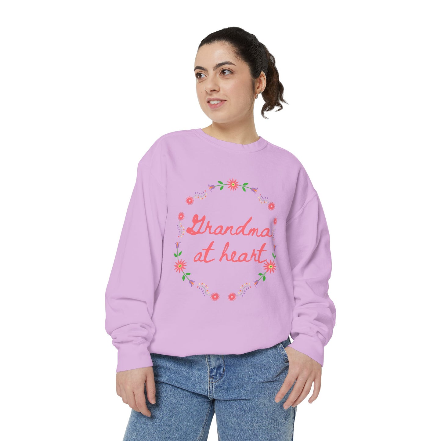 Grandma at Heart Sweatshirt, Cozy Gift for Grandma, Mother's Day Sweatshirt, Floral Design Pullover, Perfect for Warmth and Love
