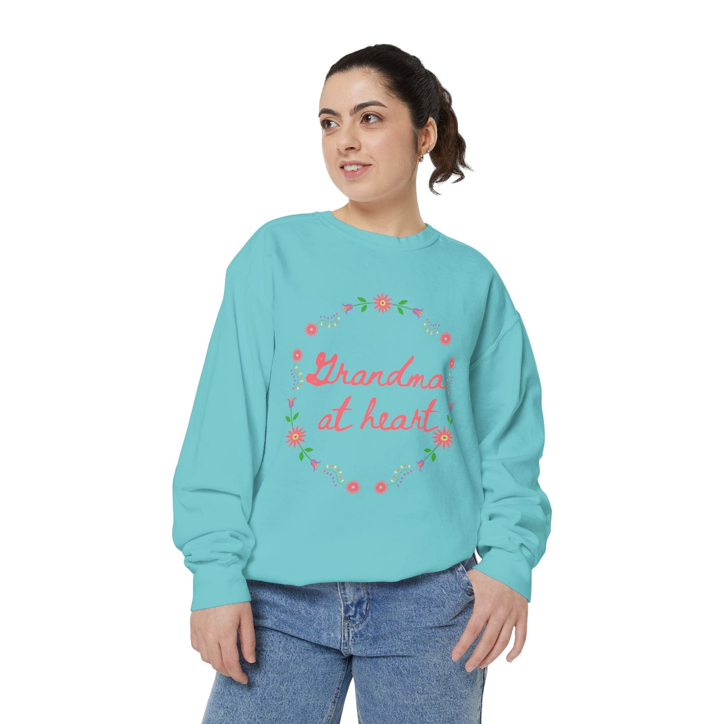 Grandma at Heart Sweatshirt, Cozy Gift for Grandma, Mother's Day Sweatshirt, Floral Design Pullover, Perfect for Warmth and Love