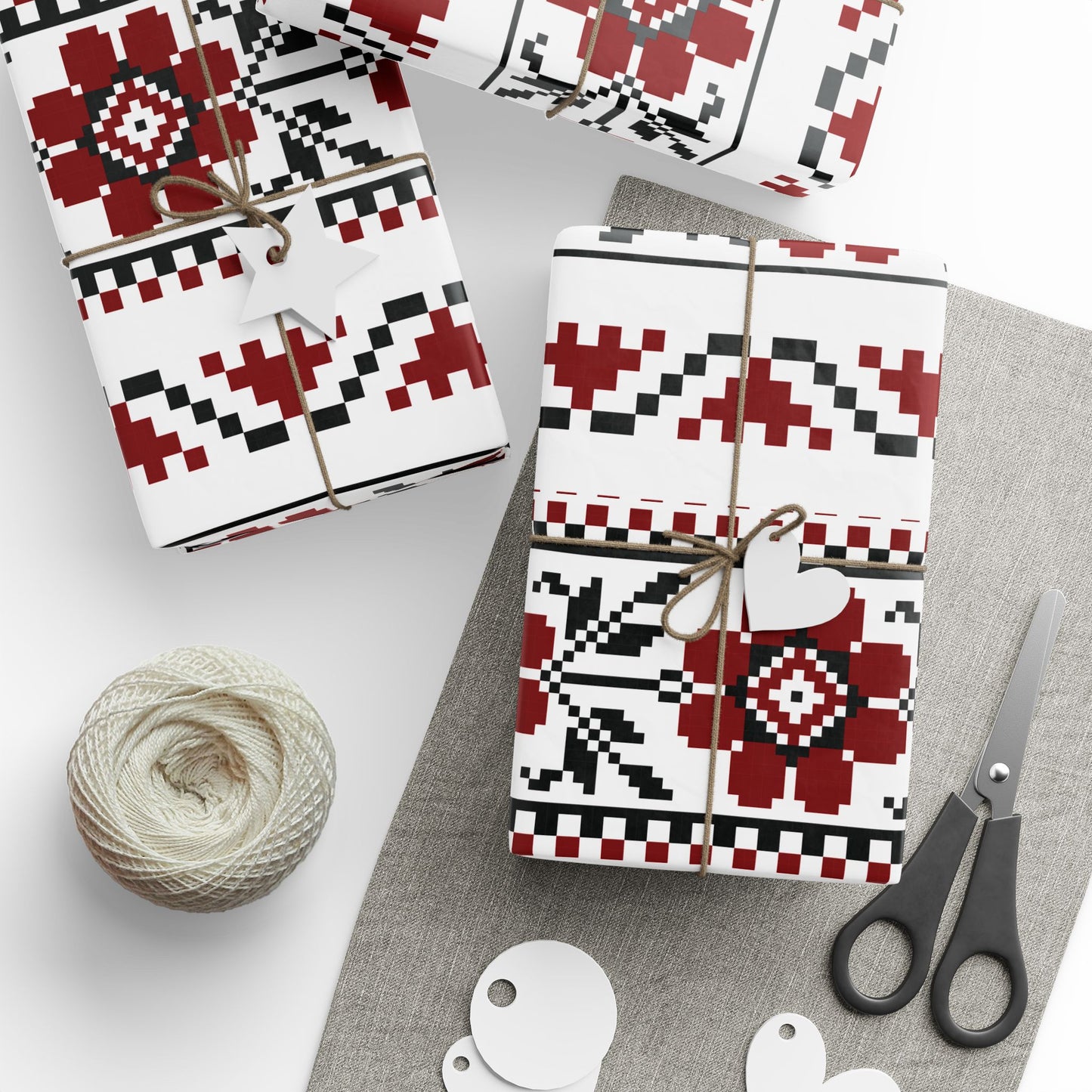 Copy of Wrapping Papers - Palestinian Tatreez White Red Black Traditional Design