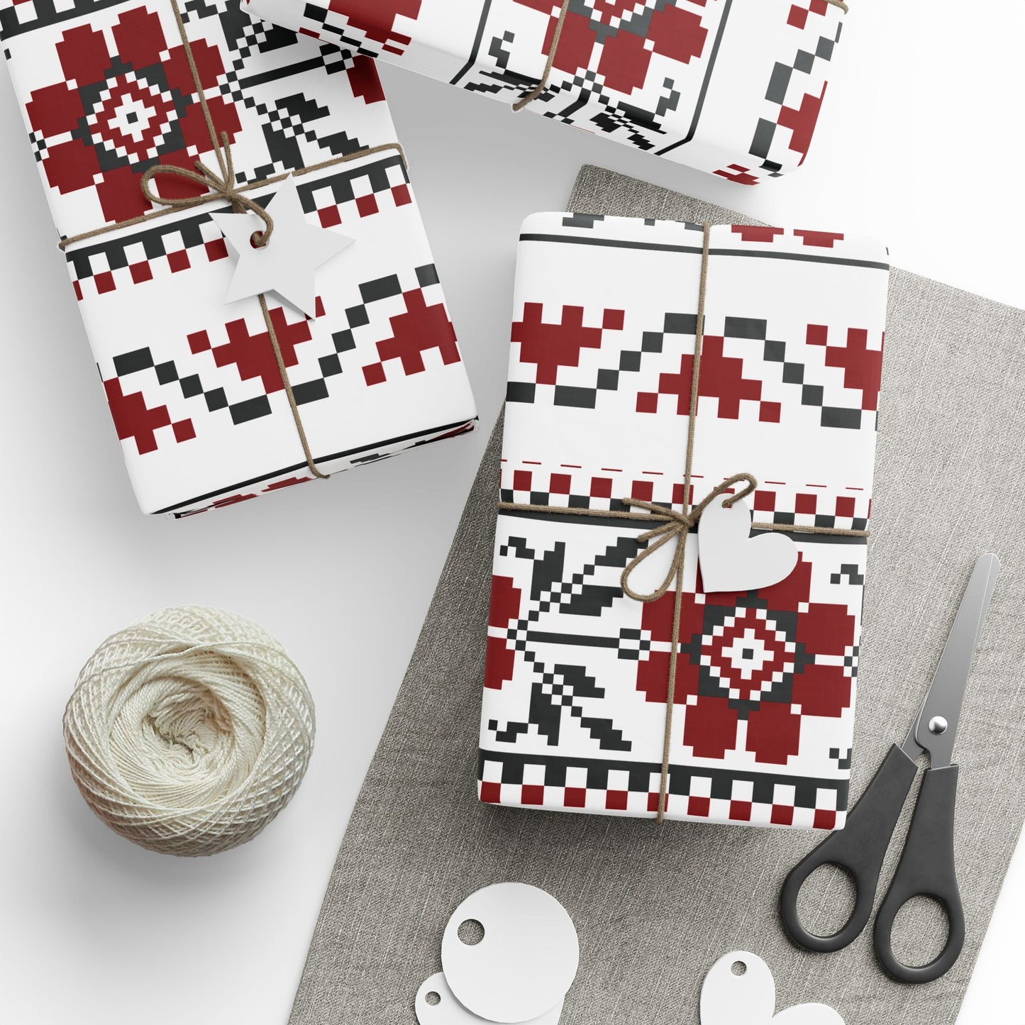 Copy of Wrapping Papers - Palestinian Tatreez White Red Black Traditional Design