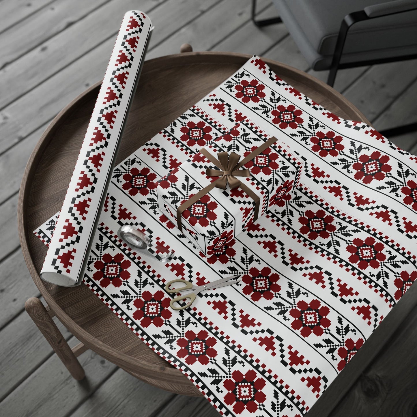 Copy of Wrapping Papers - Palestinian Tatreez White Red Black Traditional Design