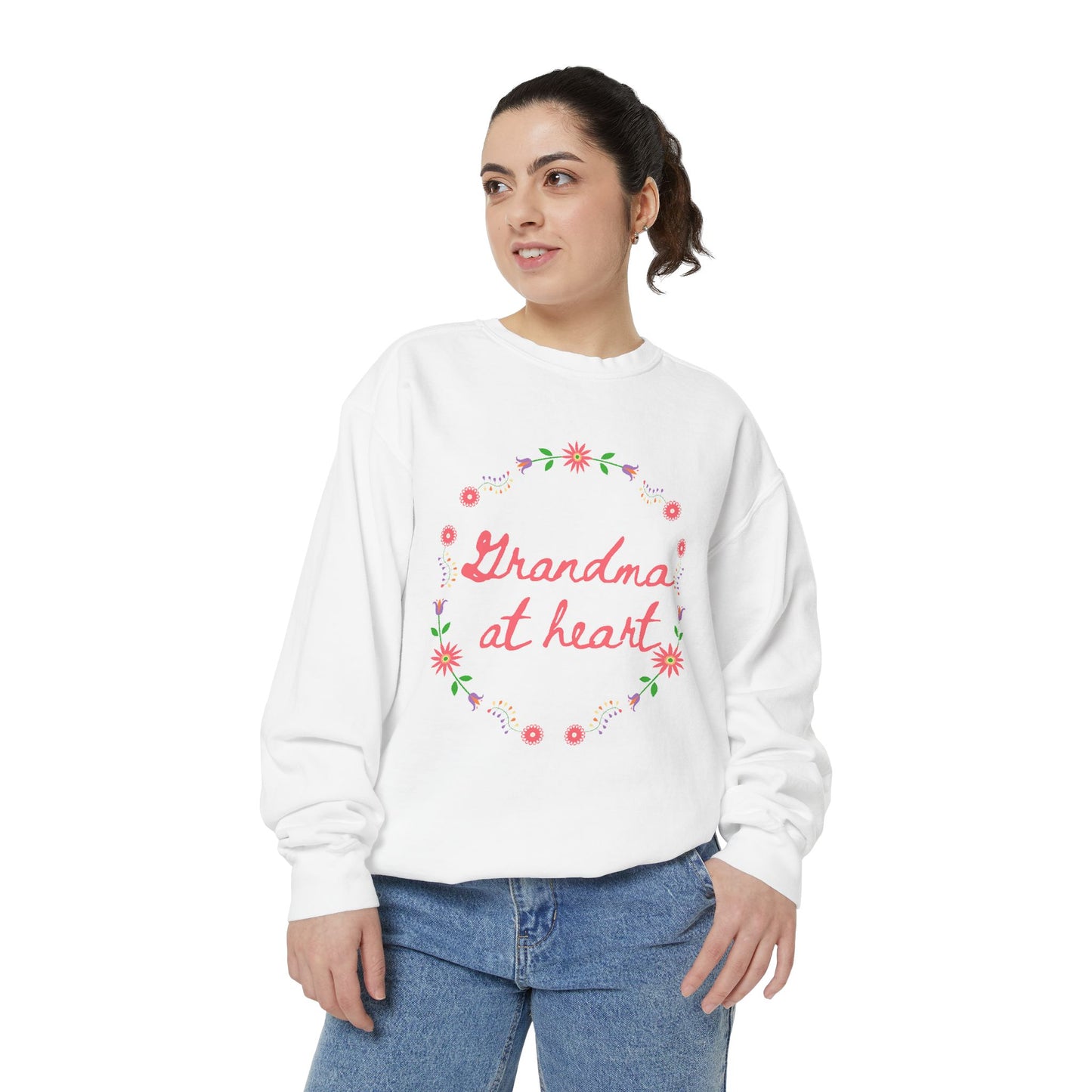 Grandma at Heart Sweatshirt, Cozy Gift for Grandma, Mother's Day Sweatshirt, Floral Design Pullover, Perfect for Warmth and Love