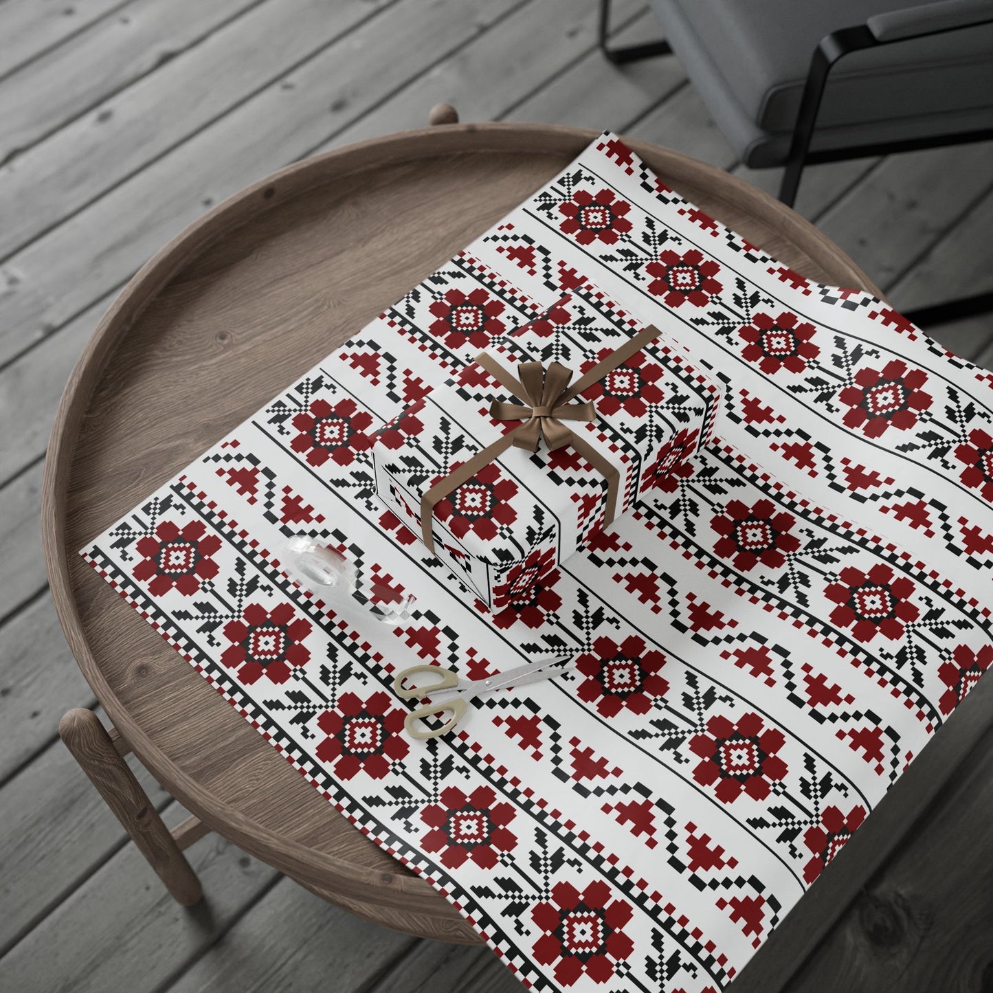 Copy of Wrapping Papers - Palestinian Tatreez White Red Black Traditional Design