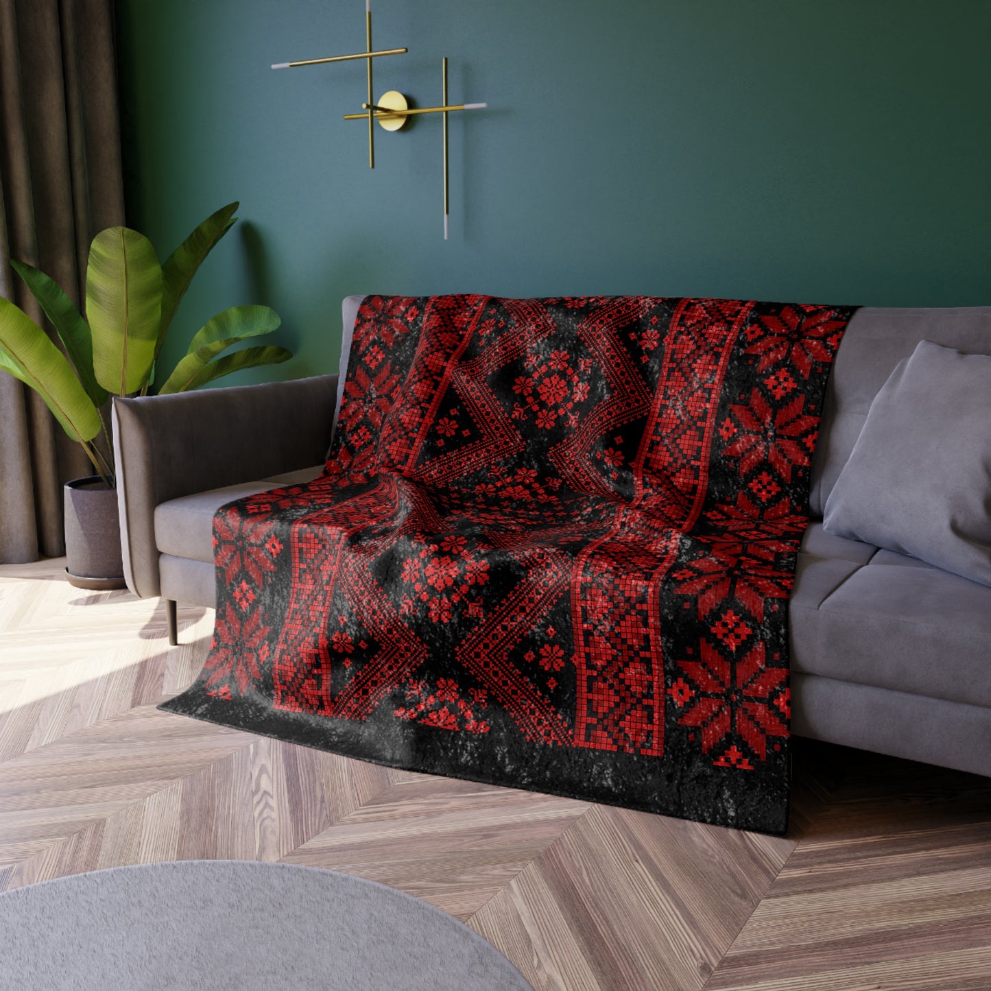 Tatreez Print Crushed Velvet Blanket
