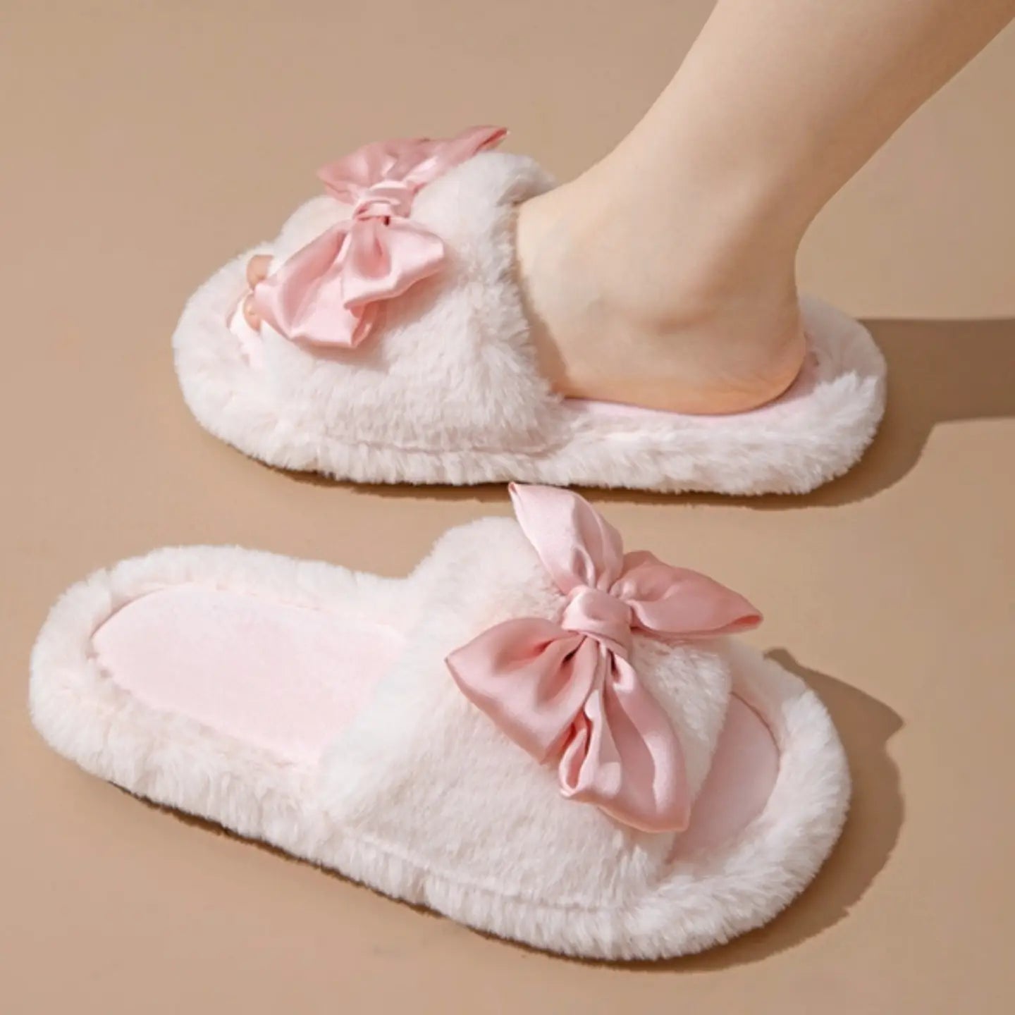 Fuzzy Bow Slippers