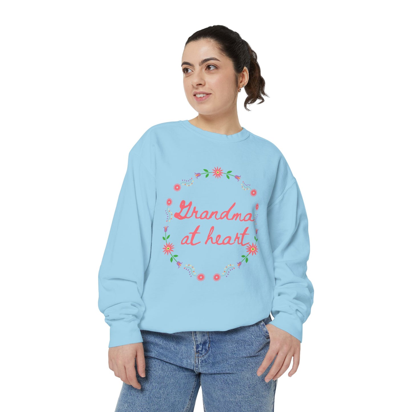 Grandma at Heart Sweatshirt, Cozy Gift for Grandma, Mother's Day Sweatshirt, Floral Design Pullover, Perfect for Warmth and Love