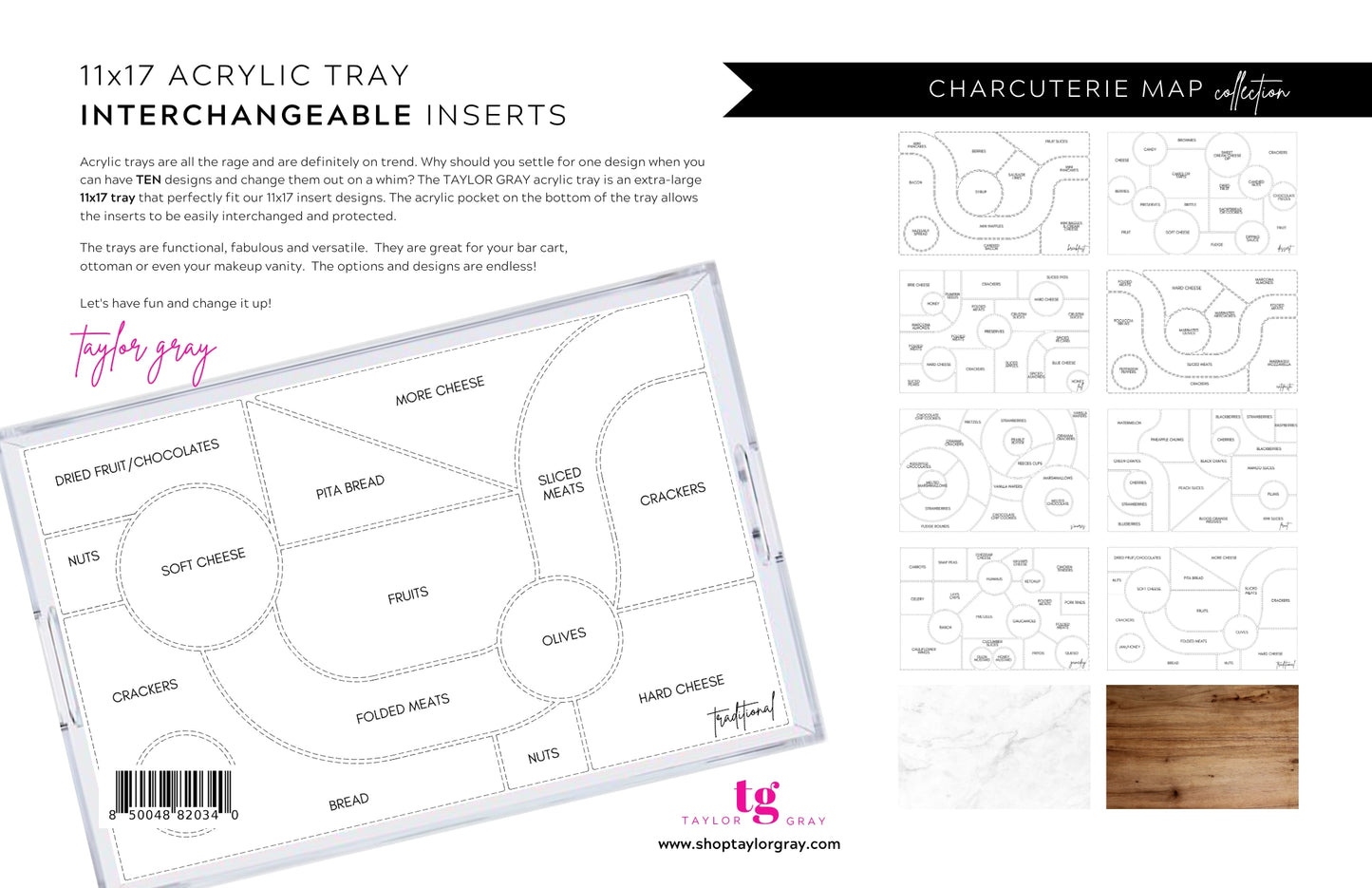 11x17 Charcuterie Map Insert Set of 10
