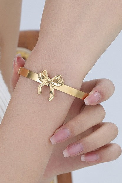18K Bow Non-Tarnish Waterproof Stainless Steel Bangle