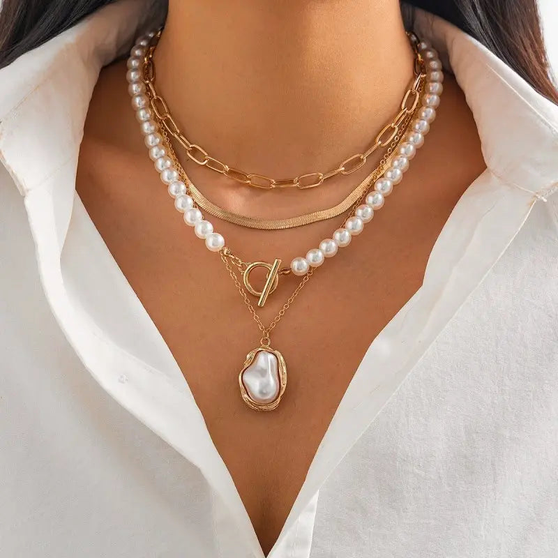 Pearl Charm Multilayer Pearl Gold Mix Necklace