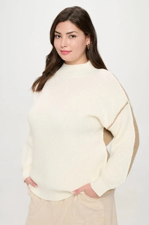 Neutral Exposed Seam Knit Sweater