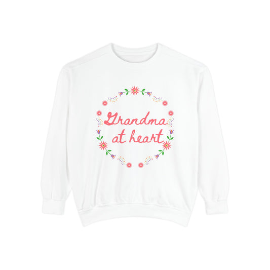 Grandma at Heart Sweatshirt, Cozy Gift for Grandma, Mother's Day Sweatshirt, Floral Design Pullover, Perfect for Warmth and Love