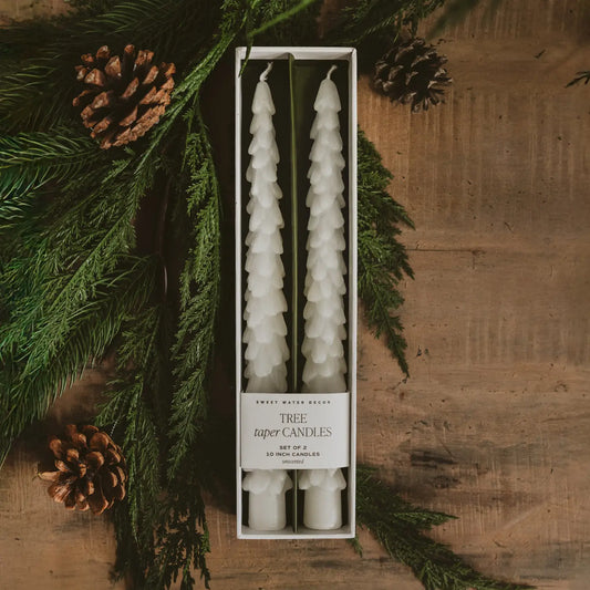 Cream Tree Taper Candles, Set of 2