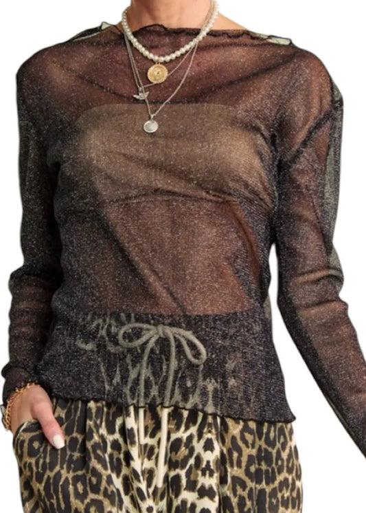 Mesh Black Glitter Mock Neck