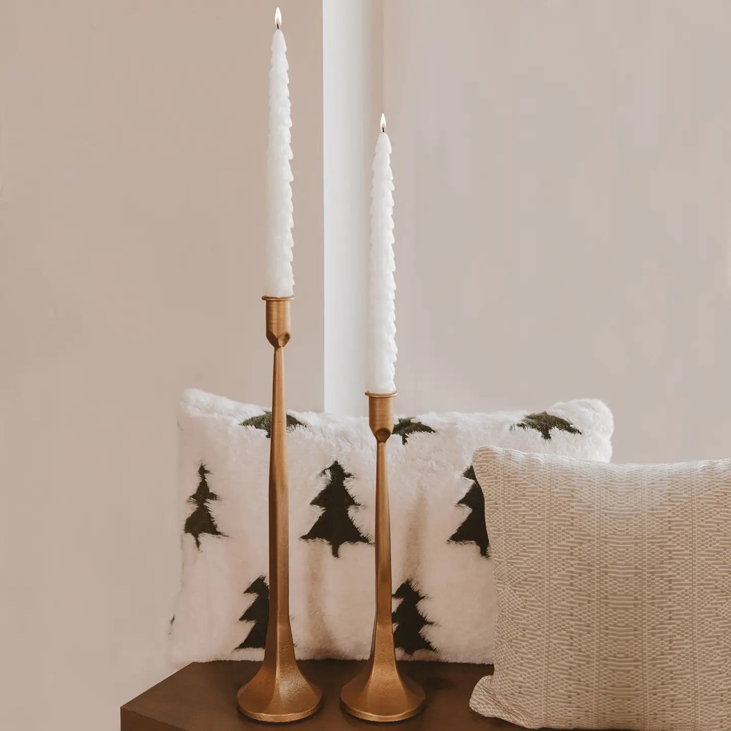 Cream Tree Taper Candles, Set of 2